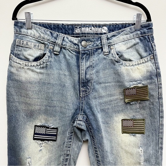 Vintage Machine Distressed Flag Patchwork Straight Leg Jeans Men’s 32 X 34 - Picture 2 of 16